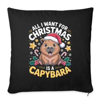 Tout ce que je veux pour Noël, c’est un capybara - Housse de coussin décorative 45 x 45 cm - noir - Devant