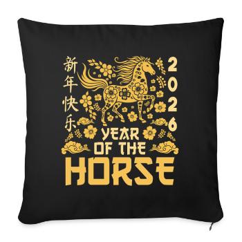Année du zodiaque chinois du cheval Nouvel An lunaire - Housse de coussin décorative 45 x 45 cm - noir - Devant