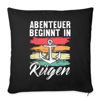 Baltic Sea ADVENTURE BEGINS IN RÜGEN Retro Funny - Sofa pillowcase 17,3'' x 17,3'' (45 x 45 cm) - black - Front