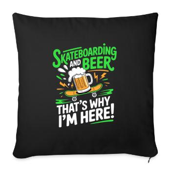 Bière de skateboard drôle – Skater qui boit cool - Housse de coussin décorative 45 x 45 cm - noir - Devant