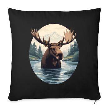 Moose Illustration in Mountain River Landscape - Sofa pillowcase 17,3'' x 17,3'' (45 x 45 cm) - black - Front