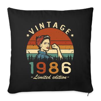 1986 Vintage Rétro Cadeau D'anniversaire Femme - Housse de coussin décorative 45 x 45 cm - noir - Devant