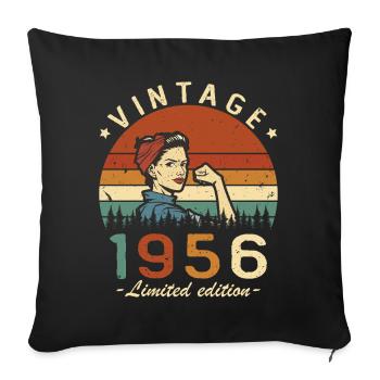 1956 Vintage Rétro Cadeau D'anniversaire Femme - Housse de coussin décorative 45 x 45 cm - noir - Devant