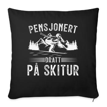 Retraité emmené en vacances au ski - Housse de coussin décorative 45 x 45 cm - noir - Devant