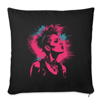 Portrait Pop Art punk dans le style de rue - Housse de coussin décorative 45 x 45 cm - noir - Devant