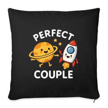 Perfect Couple: Cute Planet and Rocket Adventure - Sofa pillowcase 17,3'' x 17,3'' (45 x 45 cm) - black - Front