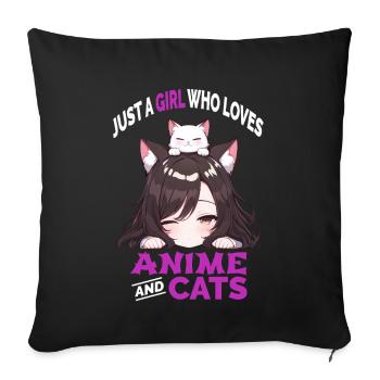 Juste une fille qui aime l’anime et les chats Manga Katzen - Housse de coussin décorative 45 x 45 cm - noir - Devant