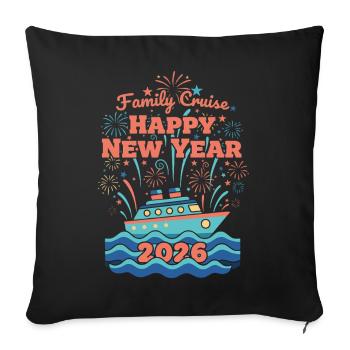 Family Cruise Happy New Year 2026 Fireworks - Sofa pillowcase 17,3'' x 17,3'' (45 x 45 cm) - black - Front