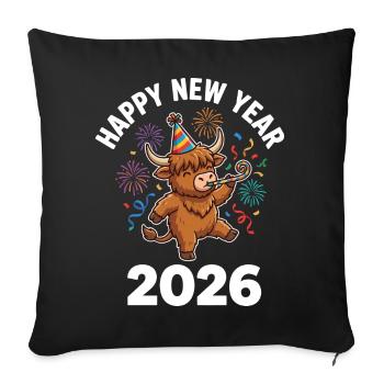 Happy New Year 2026 Highland Cow Party Hat - Sofa pillowcase 17,3'' x 17,3'' (45 x 45 cm) - black - Front