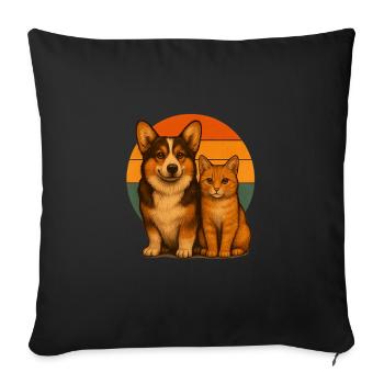 Corgi und Katze - Sofakissenbezug 45 x 45 cm - Schwarz - Vorne