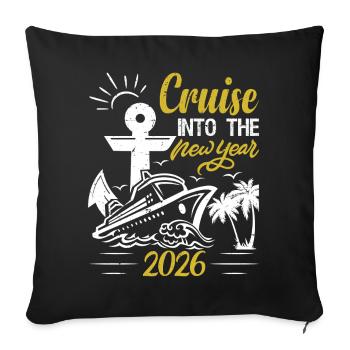 Funny Cruise Into The New Year 2026 Family Cruise - Sofa pillowcase 17,3'' x 17,3'' (45 x 45 cm) - black - Front