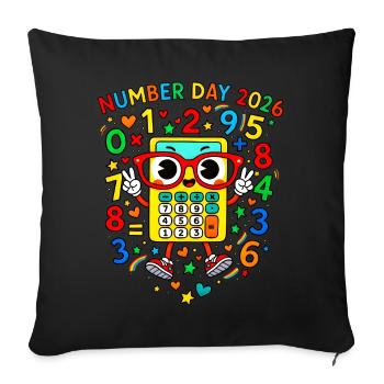 Jour du numéro 2026 Mascotte du Calculateur Joyeux - Housse de coussin décorative 45 x 45 cm - noir - Devant