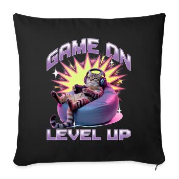 Funny Gaming Gamer Cat - Sofa pillowcase 17,3'' x 17,3'' (45 x 45 cm) - black - Front