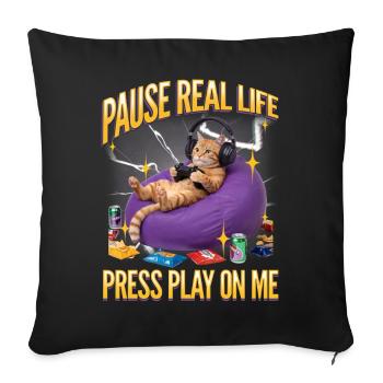 Funny Gaming Gamer Cat - Sofa pillowcase 17,3'' x 17,3'' (45 x 45 cm) - black - Front
