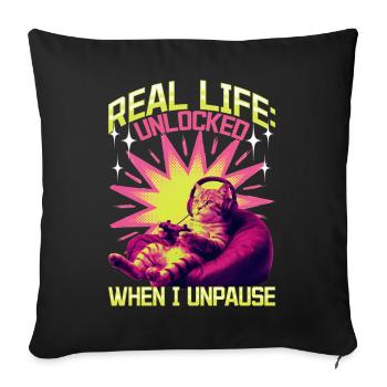 Funny Gaming Gamer Cat - Sofa pillowcase 17,3'' x 17,3'' (45 x 45 cm) - black - Front