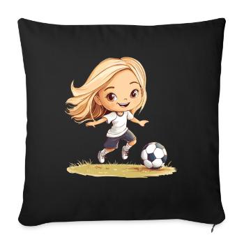 Dessin animé joueuse de baby-foot - Housse de coussin décorative 45 x 45 cm - noir - Devant