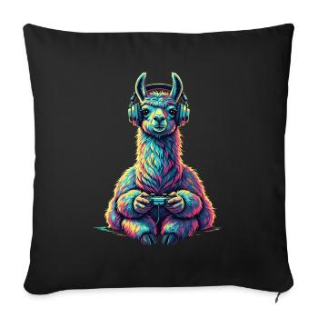 Llamma Gaming Jeux Animaux Jeux Drôle Llamma - Housse de coussin décorative 45 x 45 cm - noir - Devant