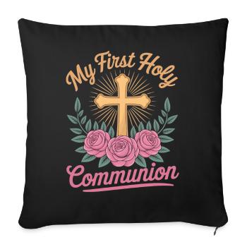 First Holy Communion Cross Roses - Sofa pillowcase 17,3'' x 17,3'' (45 x 45 cm) - black - Front