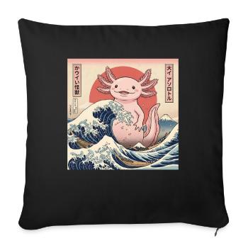 Kawaii Kaiju Axolotl In Big Wave Japan - Sofa pillowcase 17,3'' x 17,3'' (45 x 45 cm) - black - Front