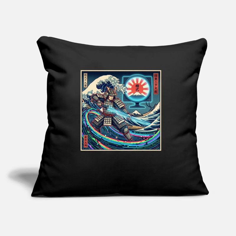 Cyber Samurai 模式 devant les vagues et Fuji Housse de coussin décorative 45 x 45 cm