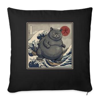 Japanese Kaiju Cat 犬 Big Wave Hokusai - Sofa pillowcase 17,3'' x 17,3'' (45 x 45 cm) - black - Front