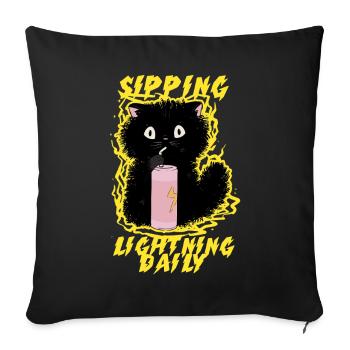 Energy Drink Sipping Lightning Daily - Sofa pillowcase 17,3'' x 17,3'' (45 x 45 cm) - black - Front