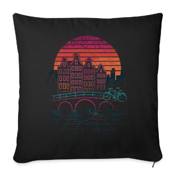 Soleil nocturne au-dessus des canaux d’Amsterdam - Housse de coussin décorative 45 x 45 cm - noir - Devant