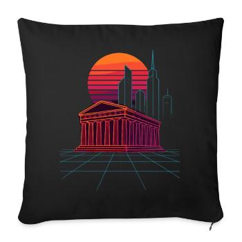 Neon Skyline Meets Ancient Columns - Athens - Sofa pillowcase 17,3'' x 17,3'' (45 x 45 cm) - black - Front