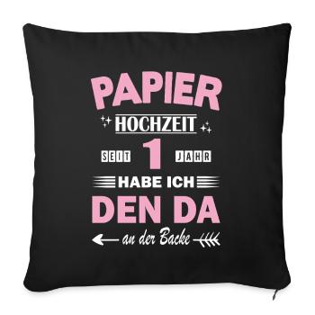1er anniversaire de mariage Mariage Mariage papier Mariage 1 an - Housse de coussin décorative 45 x 45 cm - noir - Devant