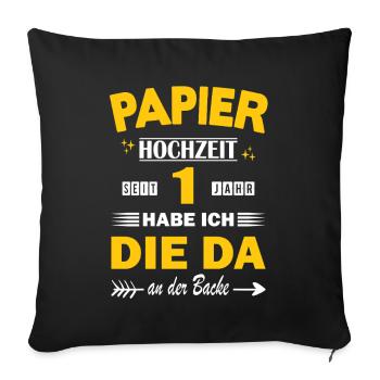 1er anniversaire de mariage Mari 1 an mariage papier - Housse de coussin décorative 45 x 45 cm - noir - Devant