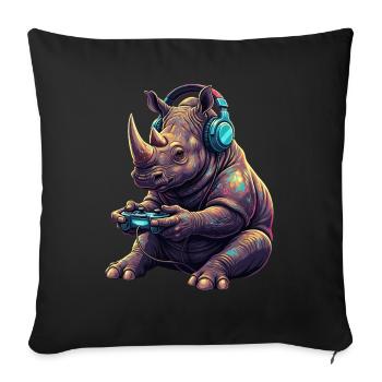 Rhino Gaming Jeux vidéo d’animaux Drôle Rhino - Housse de coussin décorative 45 x 45 cm - noir - Devant