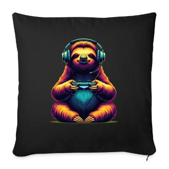 Sloth Games Animal Video Games Funny Sloth - Sofa pillowcase 17,3'' x 17,3'' (45 x 45 cm) - black - Front