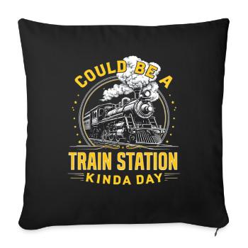 Locomotive à vapeur Station Day – Style rétro - Housse de coussin décorative 45 x 45 cm - noir - Devant