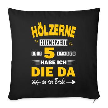 5 anniversaire de mariage Épouse 5 ans de mariage Mariage en bois - Housse de coussin décorative 45 x 45 cm - noir - Devant