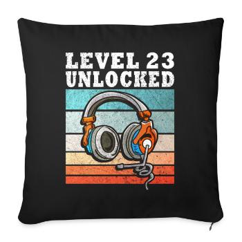 Niveau 23 débloqué avec casque - Housse de coussin décorative 45 x 45 cm - noir - Devant