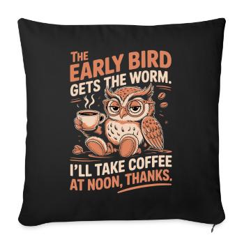 Chouette drôle et café - Housse de coussin décorative 45 x 45 cm - noir - Devant
