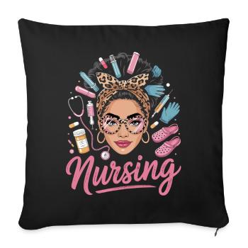 Nursing Glam : Tendance de l’héroïne infirmière - Housse de coussin décorative 45 x 45 cm - noir - Devant