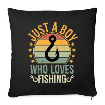 Youth Fishing Camo Bass Fish Just A Boy Who Loves - Sofa pillowcase 17,3'' x 17,3'' (45 x 45 cm) - black - Front