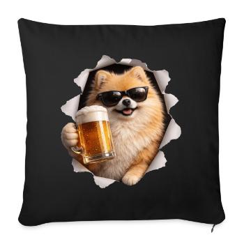 Zwergspitz Bier - Sofakissenbezug 45 x 45 cm - Schwarz - Vorne