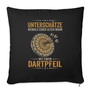 Le vieux avec une fléchette – ne jamais le sous-estimer ! - Housse de coussin décorative 45 x 45 cm - noir - Devant
