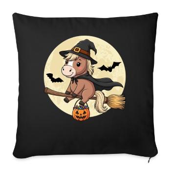 Mignonne Sorcière Cheval Poney d’Halloween - Housse de coussin décorative 45 x 45 cm - noir - Devant