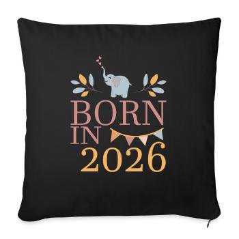 Bébé né en 2026 Né en 2026 Éléphant mignon - Housse de coussin décorative 45 x 45 cm - noir - Devant