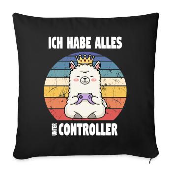 lama playing videogame - Sofakissenbezug 45 x 45 cm - Schwarz - Vorne