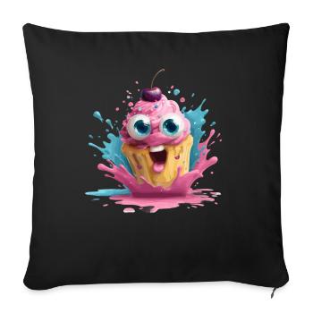 Colorful cupcake with face - Sofa pillowcase 17,3'' x 17,3'' (45 x 45 cm) - black - Front