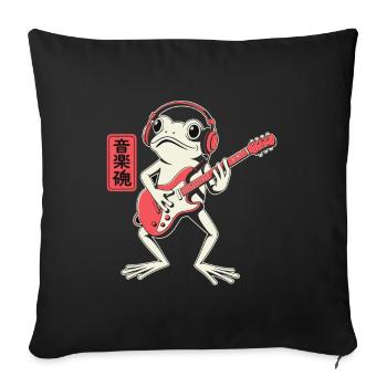 Frog Playing Electric Guitar Wearing Headphones   - Sofa pillowcase 17,3'' x 17,3'' (45 x 45 cm) - black - Front