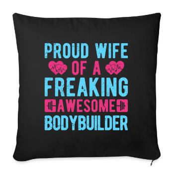 Motivation en forme : Fière épouse d’un bodybuilder cadeau - Housse de coussin décorative 45 x 45 cm - noir - Devant