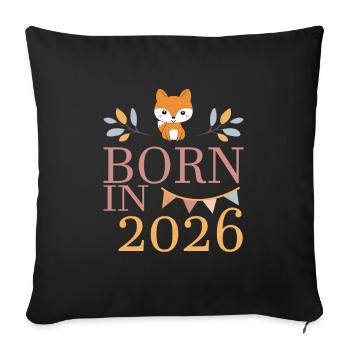 Bébé né en 2026 Né en 2026 Mignon renard - Housse de coussin décorative 45 x 45 cm - noir - Devant