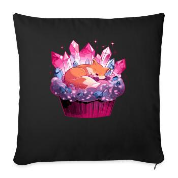 Renard câlin dans un cupcake en cristal - Housse de coussin décorative 45 x 45 cm - noir - Devant