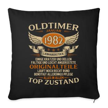 44e anniversaire cadeau voiture classique janvier 1982 - Housse de coussin décorative 45 x 45 cm - noir - Devant