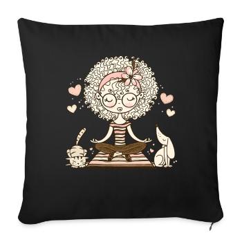 Yoga Girl with Dog & Cat – Namaste & Love - Sofa pillowcase 17,3'' x 17,3'' (45 x 45 cm) - black - Front